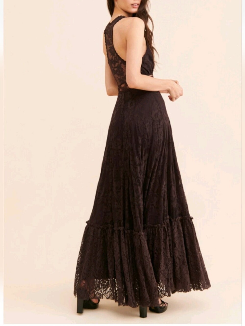 Free People One More Night Brown Lace Maxi Dress Hoco Halloween Day of the Dead - Picture 5 of 14